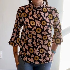 TOPSHOP FLOWY SHIRT WITH 3/4 bell sleeve